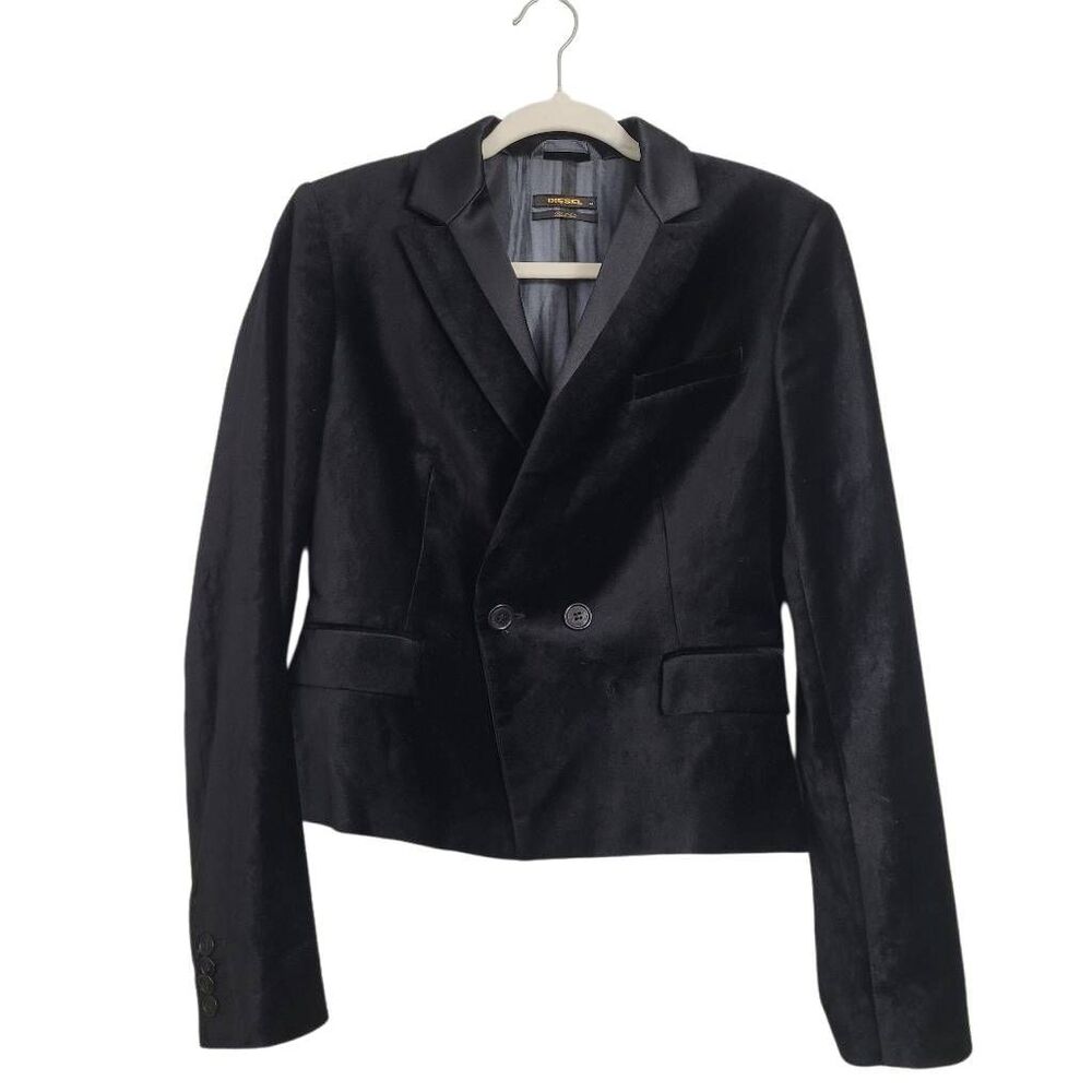Diesel Black Gold‎ Black Double Breasted  Velvet Blazer Sz M Italy Goth Vampire